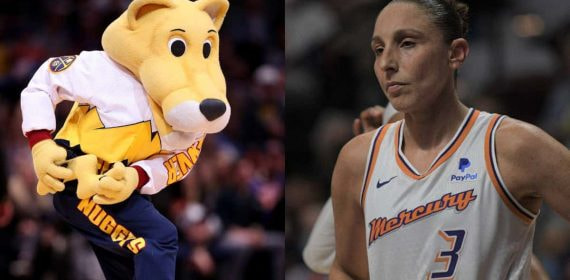 Montaje con la mascota de los Denver Nuggets y Diana Taurasi.