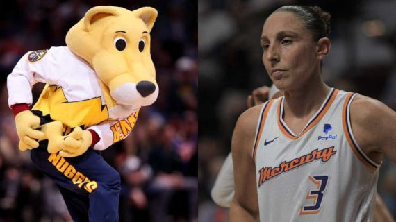 Montaje con la mascota de los Denver Nuggets y Diana Taurasi.