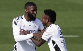 Rüdiger y Vinicius, durante un entrenamiento del Real Madrid.