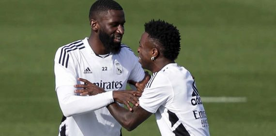 Rüdiger y Vinicius, durante un entrenamiento del Real Madrid.