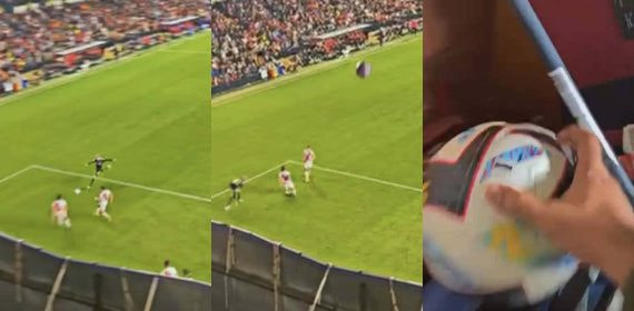 Así llegó el balonazo de Valverde a un piso de Vallecas.