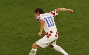 Modric, festejando el triunfo contra Brasil.