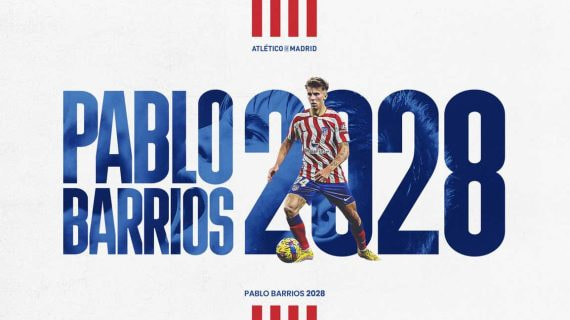 El Atlético anunció el lunes 23 de enero la ampliación del contrato de Pablo Barrios hasta 2028.