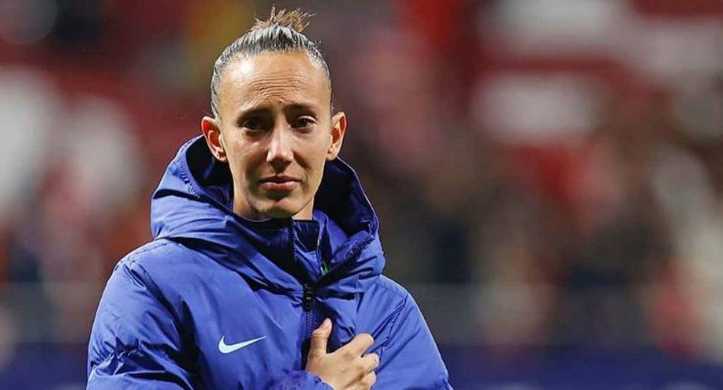 Virginia Torrecilla, durante un partido del Atlético de Madrid en el Cívitas Metropolitano.