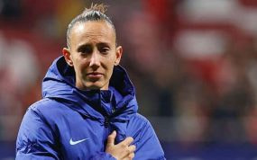 Virginia Torrecilla, durante un partido del Atlético de Madrid en el Cívitas Metropolitano.