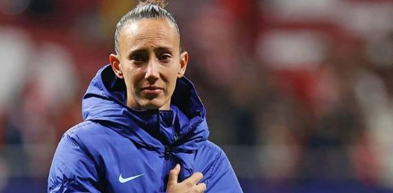 Virginia Torrecilla, durante un partido del Atlético de Madrid en el Cívitas Metropolitano.