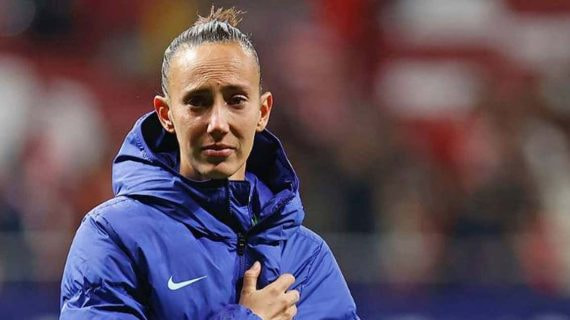 Virginia Torrecilla, durante un partido del Atlético de Madrid en el Cívitas Metropolitano.