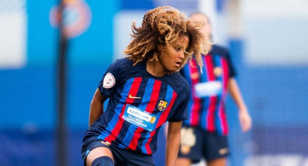 Vicky López, durante un partido con el Barça.