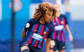 Vicky López, durante un partido con el Barça.