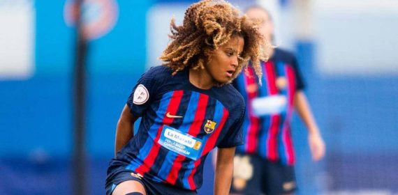 Vicky López, durante un partido con el Barça.