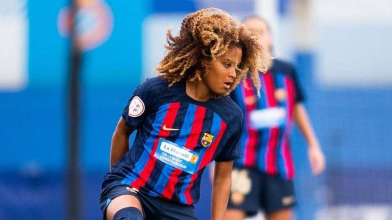Vicky López, durante un partido con el Barça.
