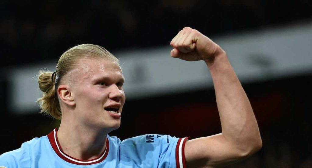 Erling Haaland celebra un gol con el Manchester City.