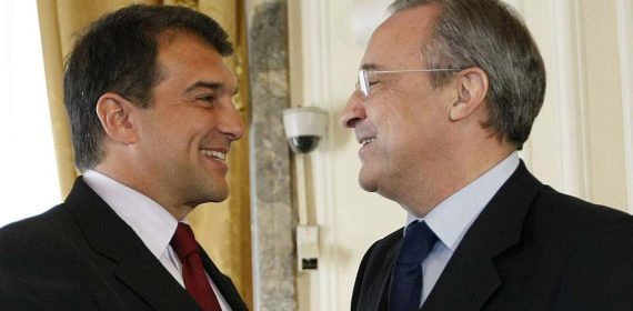 Laporta y Florentino antes de una comida entre juntas directivas en 2010.