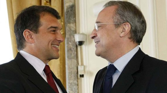 Laporta y Florentino antes de una comida entre juntas directivas en 2010.