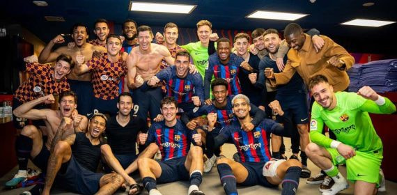 El vestuario del Barça, tras ganar el último Clásico.