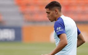 Nahuel Molina, durante el entrenamiento rojiblanco en Majadahonda del pasado martes.