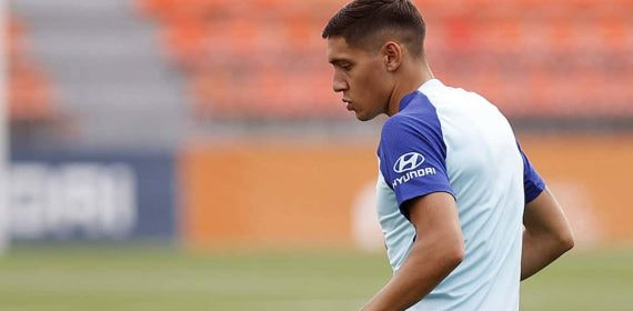 Nahuel Molina, durante el entrenamiento rojiblanco en Majadahonda del pasado martes.