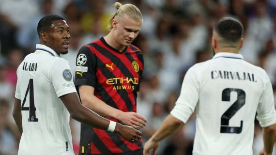 Carvajal y Alaba vigilan de cerca a Haaland.