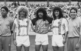 De izquierda a derecha: Francisco Maturana, Carlos Valderrama, René Higuita, Leonel Álvarez y Barragán.