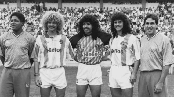 De izquierda a derecha: Francisco Maturana, Carlos Valderrama, René Higuita, Leonel Álvarez y Barragán.
