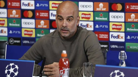 Pep Guardiola, en la rueda de prensa previa al Manchester City-Real Madrid.