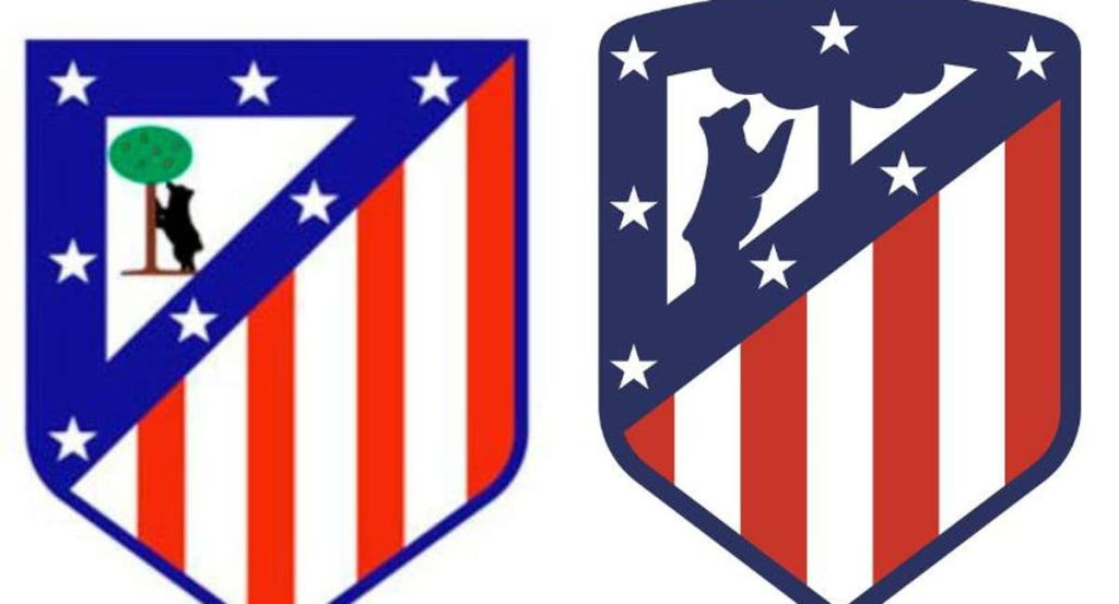 A la izquierda el escudo del Atlético de Madrid, de 1947 a 2016; a la derecha, el logo que adoptó el club desde 2017.