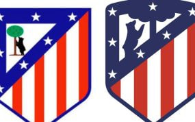 A la izquierda el escudo del Atlético de Madrid, de 1947 a 2016; a la derecha, el logo que adoptó el club desde 2017.