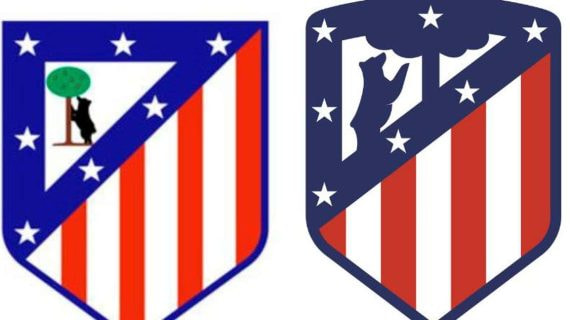 A la izquierda el escudo del Atlético de Madrid, de 1947 a 2016; a la derecha, el logo que adoptó el club desde 2017.