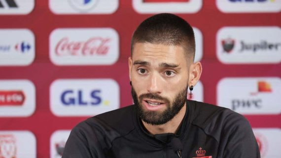 El jugador belga Yannick Ferreira Carrasco, en rueda de prensa durante la concentración con su selección.
