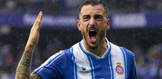 Joselu celebra un gol con el Espanyol.