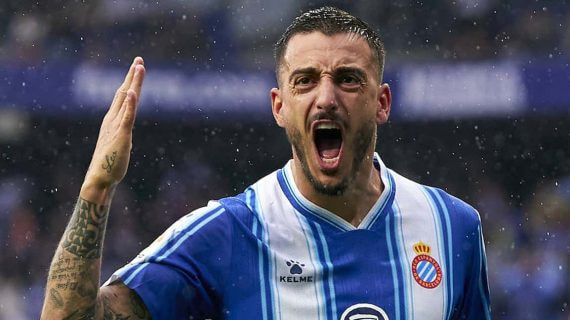 Joselu celebra un gol con el Espanyol.
