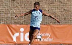 Marcos Llorente, en un entrenamiento de esta temporada con el conjunto rojiblanco.
