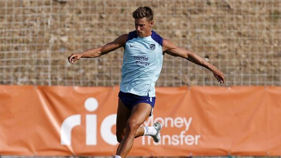 Marcos Llorente, en un entrenamiento de esta temporada con el conjunto rojiblanco.