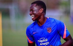Ibraima Camara, durante un entrenamiento con el Atlético de Madrid.