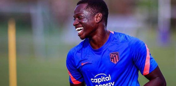 Ibraima Camara, durante un entrenamiento con el Atlético de Madrid.