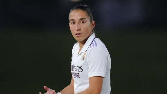 Lucía Rodríguez durante un partido con el Real Madrid este curso.
