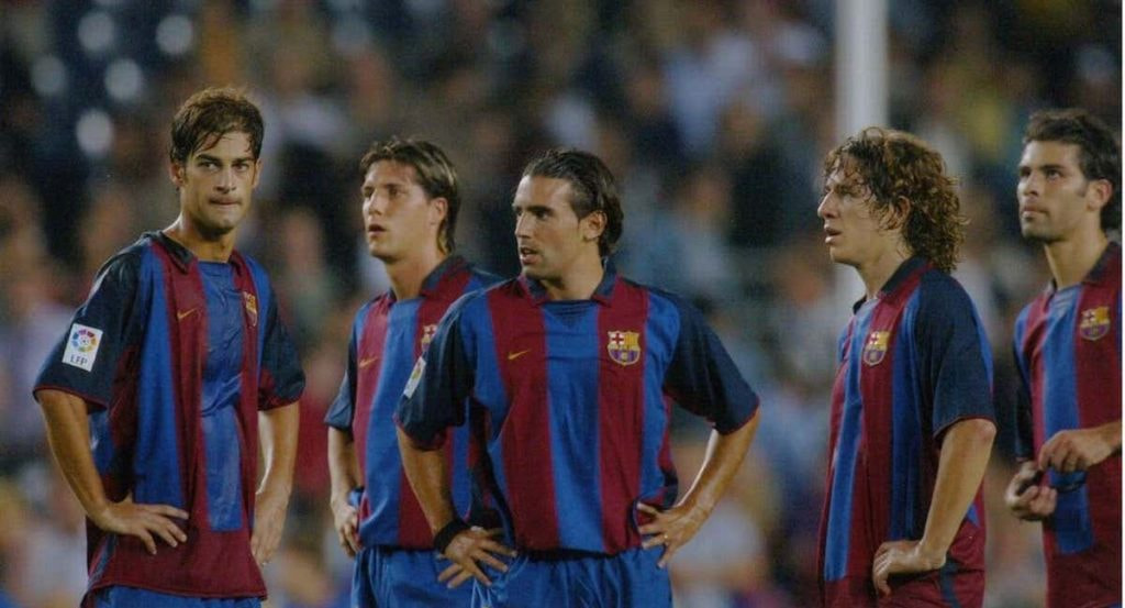 Sergio Santamaría junto con sus compañeros en un partido del Barça.