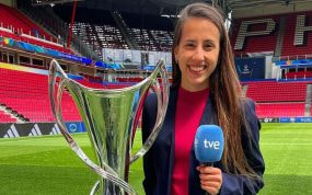 Alicia Arévalo en una conexión para TVE.
