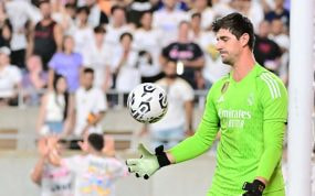 Thibaut Courtois, en un entrenamiento con el Real Madrid.
