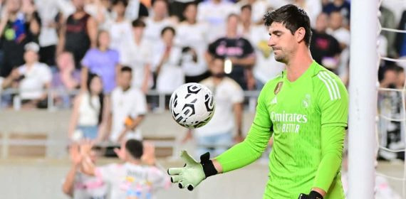 Thibaut Courtois, en un entrenamiento con el Real Madrid.