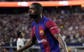Ousmane Dembélé durante un partido del FC Barcelona.