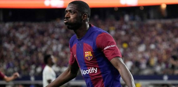 Ousmane Dembélé durante un partido del FC Barcelona.