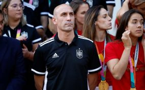 Luis Rubiales en el recibimiento en Moncloa.