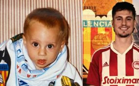 Sergi Canós de bebé con una camiseta del Valencia y en la actualidad.