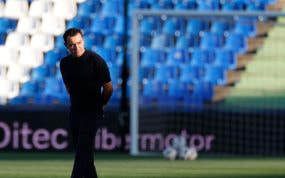 Xavi, en el Coliseum.