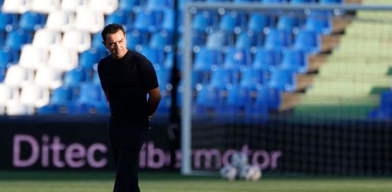 Xavi, en el Coliseum.
