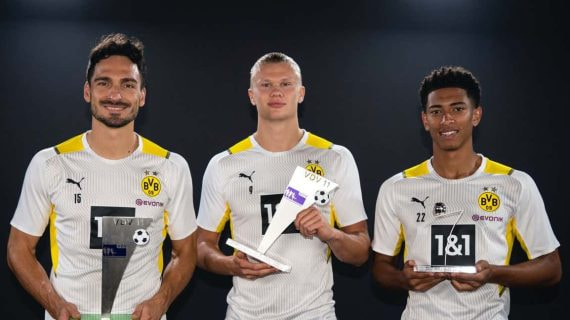 Haaland y Bellingham durante su etapa en el Dortmund. @