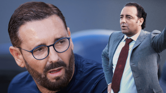 José Bordalás, antes del último partido entre el Real Madrid y el Getafe; y en su etapa como entrenador del Almería.