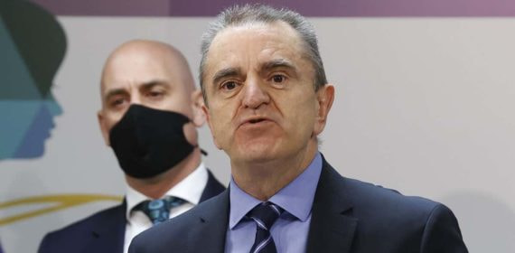 Luis Rubiales y José Manuel Franco, en un encuentro celebrado el 14 de marzo de 2022, tras la reunión de la Comisión del CSD sobre el fútbol femenino.
