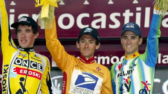 Isidro Nozal, Roberto Heras y Alejandro Valverde, en el podio de la Vuelta de 2003.